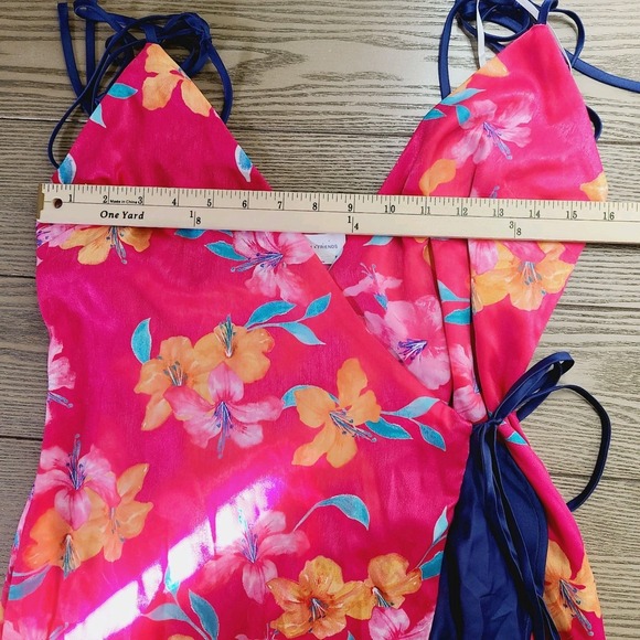 Lovers + Friends Burton Maxi Wrap Dress Pink Floral Tropical Ruffle Sleeveless - Picture 6 of 9